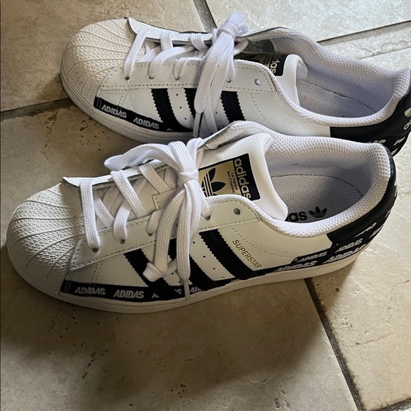 Adidas Kids White and Black Shell Toe Sneakers - Picture 3 of 5